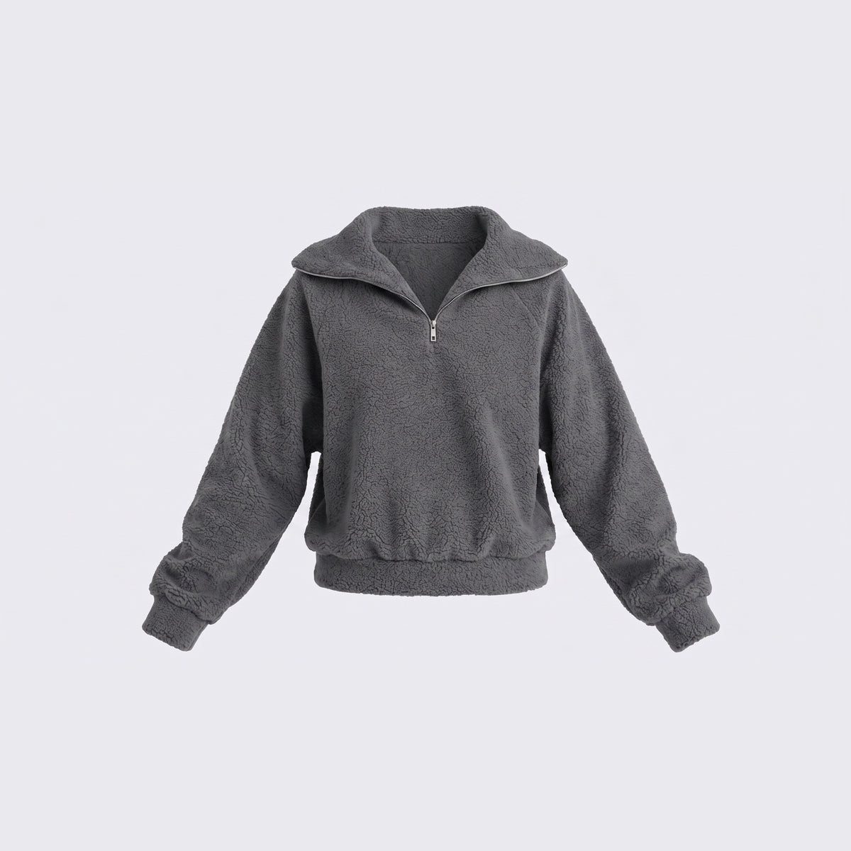 Chaqueta teddy de borreguito con media cremallera ROHPPER en gris, foto de producto sobre fondo de estudio